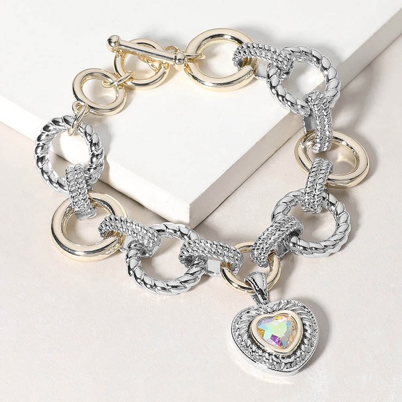 2-Tone Gold & Silver Charm Toggle Bracelet - Picture 1 of 1